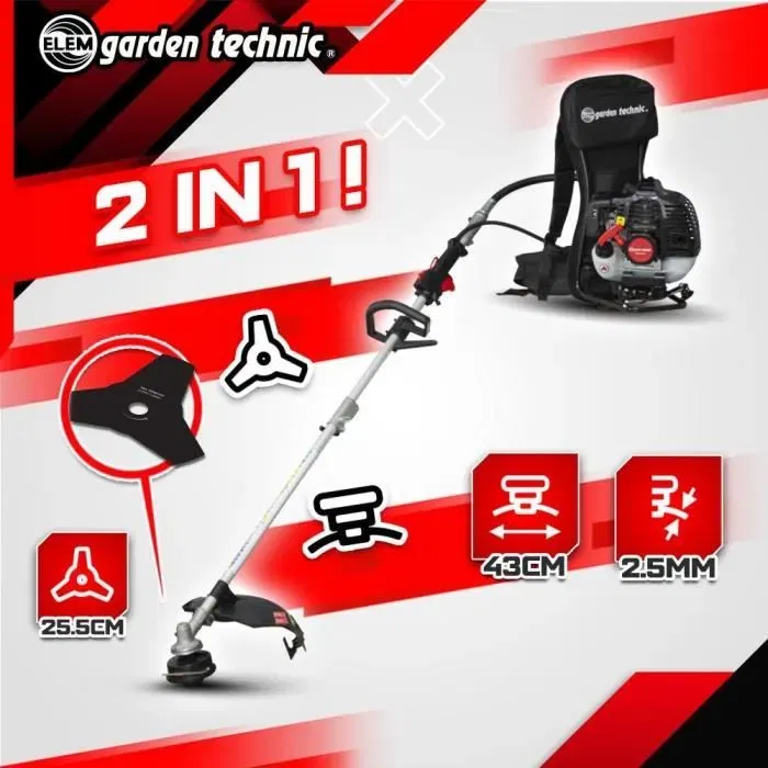 Elem Débroussailleuse Dorsale 52 CC - DCBT52DO-22 - Puissante et Confortable pour Terrains Difficiles