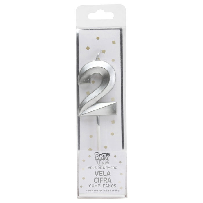 Party Time Bougie Anniversaire Chiffre 2 Argent