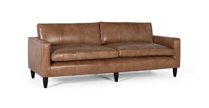 Giner y Colomer - Canapé en cuir couleur camel, design contemporain et scandinave, largeur 220 cm, mesures siège 193x60 cm