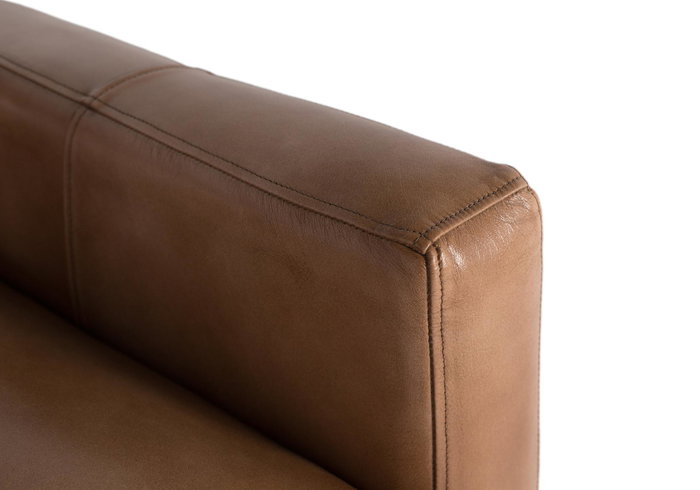 Giner y Colomer - Canapé en cuir couleur camel, design contemporain et scandinave, largeur 220 cm, mesures siège 193x60 cm