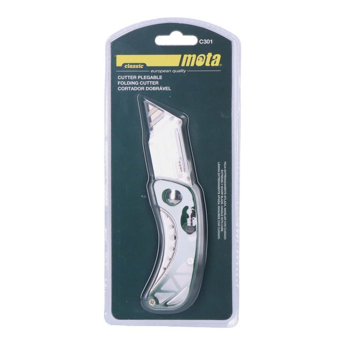 Mota Herramientas C301 Cutter pliable en aluminium et zinc avec blocage de sécurité et lames de rechange Mota Herramientas C301 Cutter pliable en aluminium et zinc avec blocage de sécurité et lames de rechange