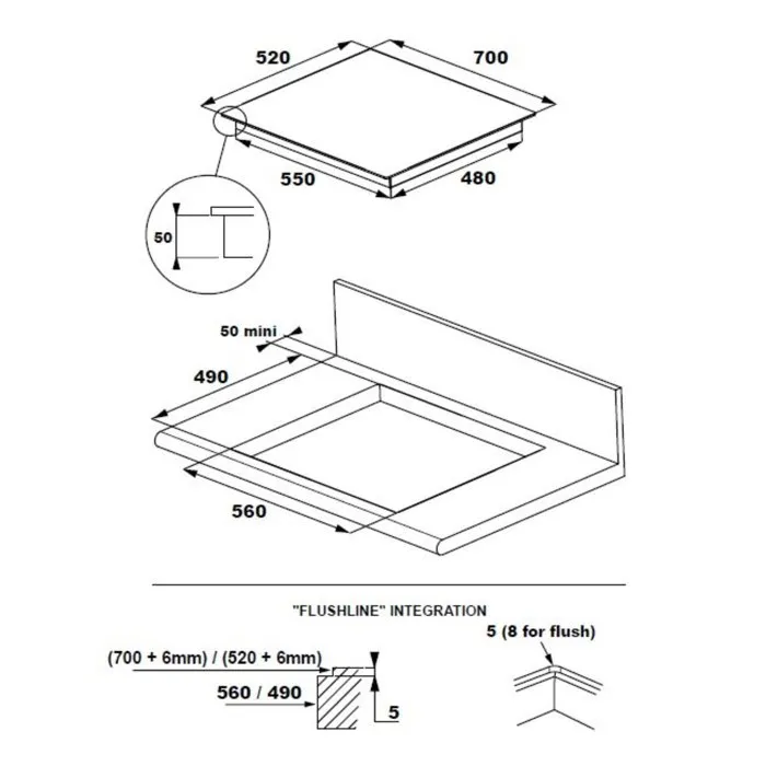 Rosieres Plaque de cuisson induction 4 foyers RIFS744SCA - Double Full Zone, 7400 W, 70 cm - Noir