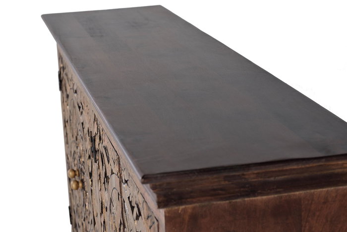 GINER Y COLOMER Aparador Buffet en Bois de Mango Sculpté avec Pan de Oro, Noir Doré et Noyer