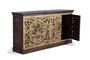 GINER Y COLOMER Aparador Buffet en Bois de Mango Sculpté avec Pan de Oro, Noir Doré et Noyer