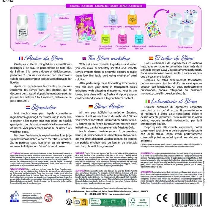 Sentosphere Kit Créatif L'atelier du Slime - Gomme d'origine Naturelle avec Colorants Cosmétiques - Coffret Loisir Scientifique pour Enfants dès 8 Ans