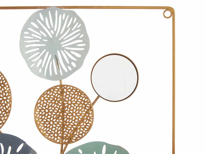 Giftdecor Mural Cadre Carré Fleurs et Miroir Métal Verre 45x45x2 cm (Set de 4)