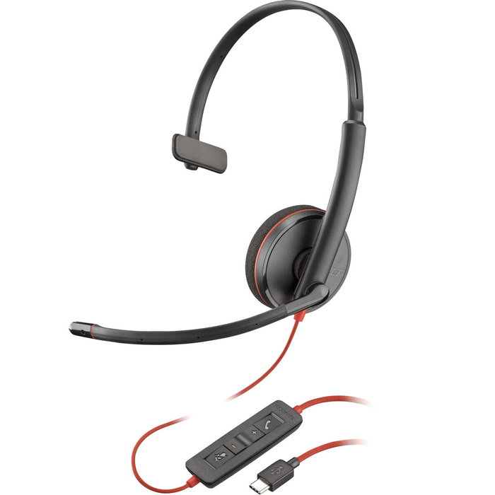 Poly Blackwire 3210 Casque Monaural USB-C avec Adaptateur USB-C/A Noir