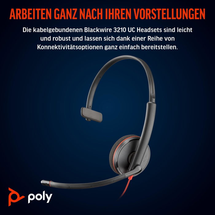 Poly Blackwire 3210 Casque Monaural USB-C avec adaptateur USB-C/A Noir