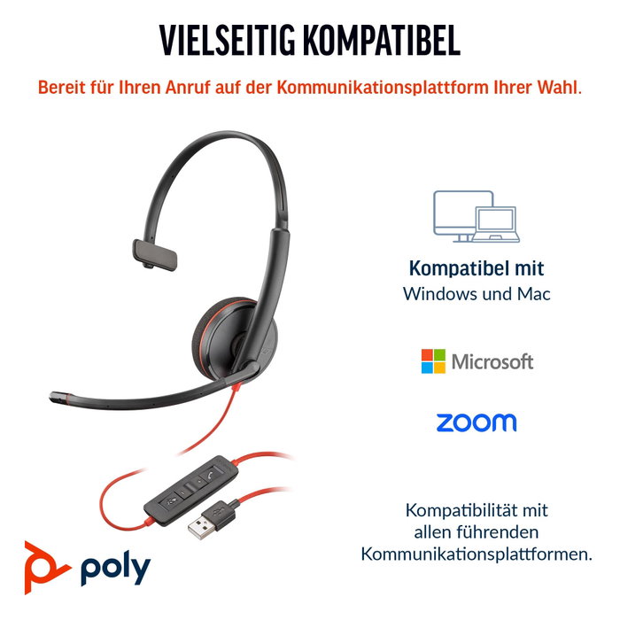 Poly Blackwire 3210 Casque Monaural USB-C avec adaptateur USB-C/A Noir