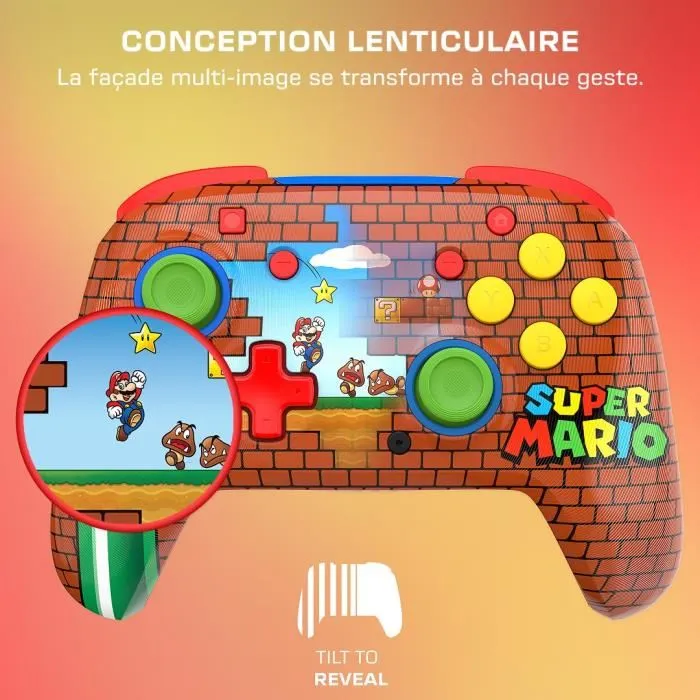 Turtle Beach Manette de jeu sans fil Mario Bricks Rematch pour Nintendo Switch, Switch Lite, OLED et Switch 2 - Design lenticulaire avec deux visuels - Rouge