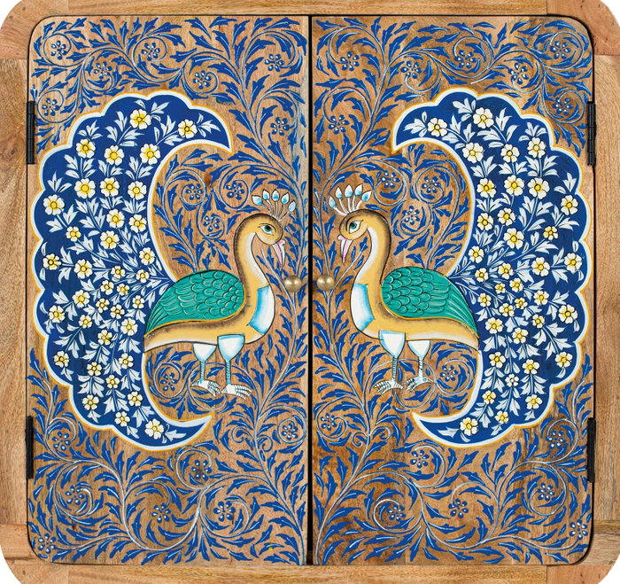 GINER Y COLOMER Meuble auxiliaire en bois de manguier avec 2 portes peintes à la main