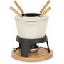 La Fonderie 1890 - Fondue en fonte émaillée Mont Joly 1,2 L pour 4 personnes, socle bois, couvercle anti-éclaboussures, compatible induction