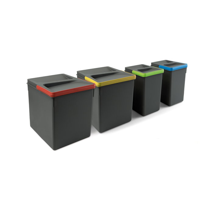 Emuca Kit poubelle de tri sélectif pour tiroir de cuisine avec socle Recycle hauteur 266mm, 2x15litres, 2x7litres, module 800mm, Plastique Gris antracite Emuca Kit poubelle de tri sélectif pour tiroir de cuisine avec socle Recycle hauteur 266mm, 2x15litres, 2x7litres, module 800mm, Plastique Gris antracite