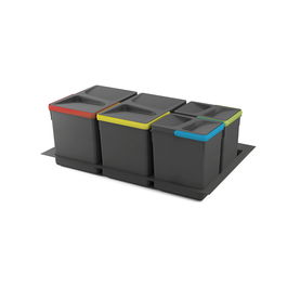 Emuca Kit poubelle de tri sélectif pour tiroir de cuisine avec socle Recycle hauteur 266mm, 2x15litres, 2x7litres, module 800mm, Plastique Gris antracite