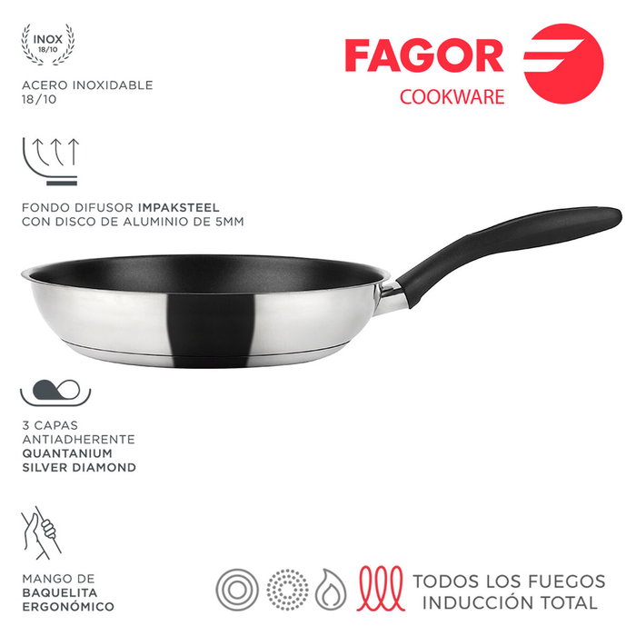 Poêle Fagor 81SAFGTRE28 Noir Argenté Acier inoxydable Fer