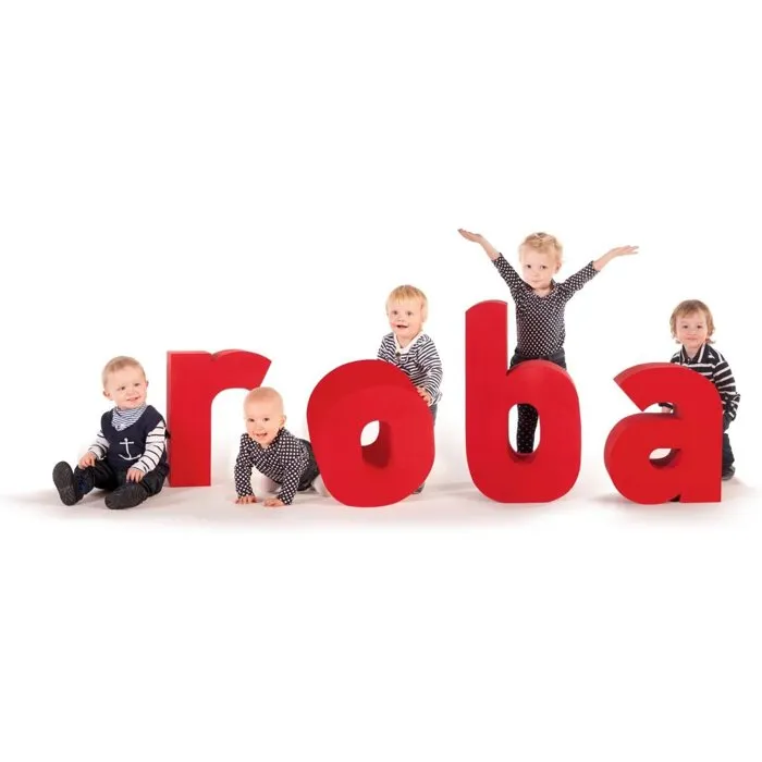 Roba - Théâtre de marionnettes de porte à suspendre, décor cirque en tissu, rouge et jaune