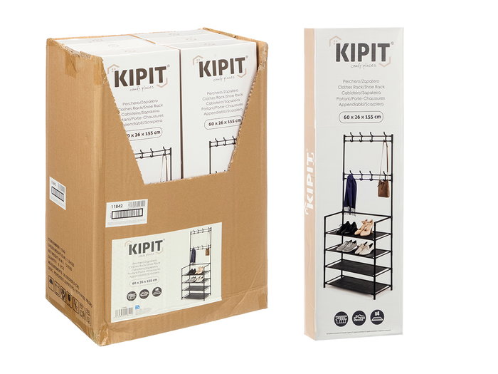 KIPIT Perchero Zapatero 4 Estantes Negro