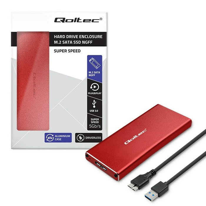 QOLTEC Boîtier pour disques M.2 SATA USB 3.0 en aluminium rouge
