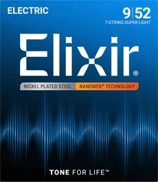 ELIXIR Jeu de cordes Nanoweb 7 cordes Super Light 09-52 pour guitare électrique
