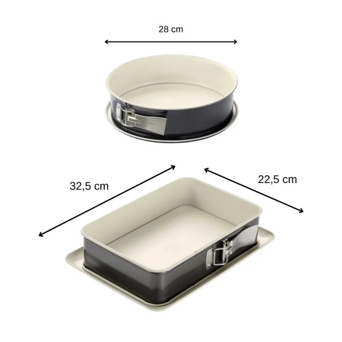 Dr. Oetker Lot de 2 moules à gâteaux à charnière avec plateau anti-fuite - Moule à manqué Ø 28 cm et moule rectangulaire 28 x 18 cm en acier céramique
