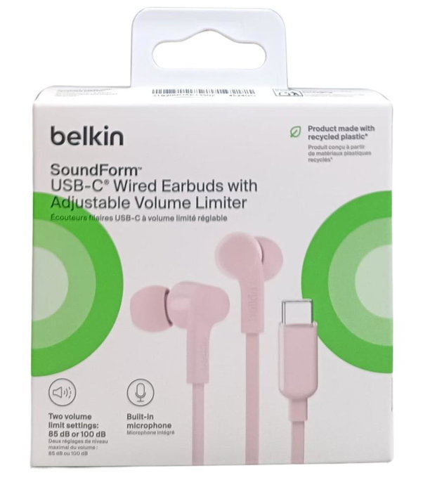 Belkin G3H0002HQPKV2 Casque Audio USB-C Rose – Filaire, Écouteurs Intra-auriculaires avec Mic, Résistant IPX5, 5 Taille Embouts Belkin G3H0002HQPKV2 Casque Audio USB-C Rose – Filaire, Écouteurs Intra-auriculaires avec Mic, Résistant IPX5, 5 Taille Embouts