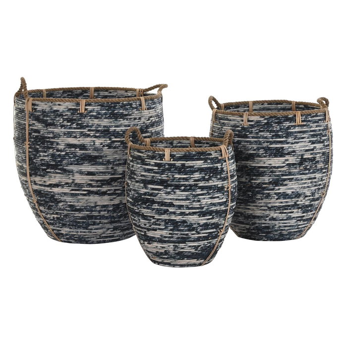 Set de basket DKD Home Decor Blanc Noir 56 x 56 x 60 cm 52 x 52 x 60 cm Plastique (3 Pièces)