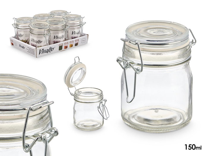Vivalto Pot en Verre Hermétique - 150 ml - Transparent - 9x9.5x6.5 cm (Set de 24) Vivalto Pot en Verre Hermétique - 150 ml - Transparent - 9x9.5x6.5 cm (Set de 24)