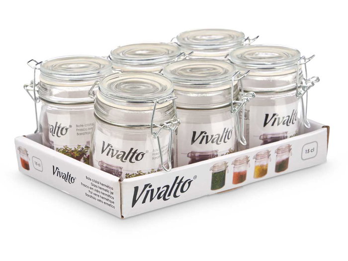 Vivalto Pot en Verre Hermétique - 150 ml - Transparent - 9x9.5x6.5 cm (Set de 24) Vivalto Pot en Verre Hermétique - 150 ml - Transparent - 9x9.5x6.5 cm (Set de 24)