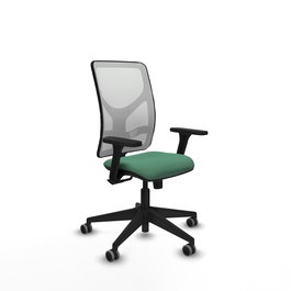 Chaise Motilla Synchro 3 positions tissu Vert émeraude Maille Blanc Base pyramidale noire Accoudoir 3D Sans appui-tête Roulettes 65mm pour moquette