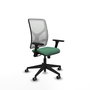 Chaise Motilla Synchro 3 positions tissu Vert émeraude Maille Blanc Base pyramidale noire Accoudoir 3D Sans appui-tête Roulettes 65mm pour moquette