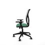 Chaise Motilla Synchro 3 positions tissu Vert émeraude Maille Blanc Base pyramidale noire Accoudoir 3D Sans appui-tête Roulettes 65mm pour moquette