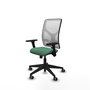 Chaise Motilla Synchro 3 positions tissu Vert émeraude Maille Blanc Base pyramidale noire Accoudoir 3D Sans appui-tête Roulettes 65mm pour moquette