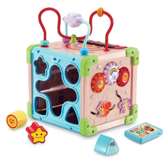 VTech Baby Cube Nature - Jouet d'éveil en bois FSC pour bébé 9-36 mois - Cube musical interactif avec animaux et 5 activités de motricité