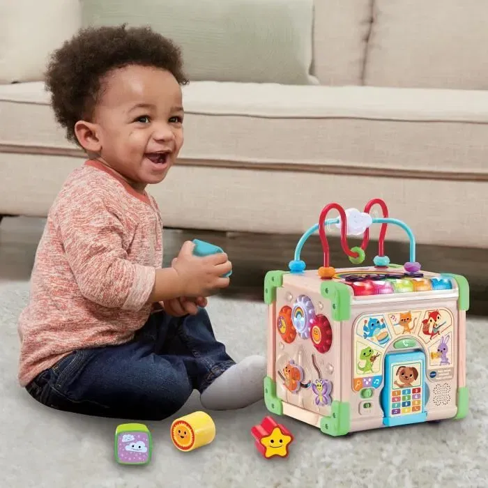VTech Baby Cube Nature - Jouet d'éveil en bois FSC pour bébé 9-36 mois - Cube musical interactif avec animaux et 5 activités de motricité