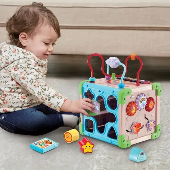 VTech Baby Cube Nature - Jouet d'éveil en bois FSC pour bébé 9-36 mois - Cube musical interactif avec animaux et 5 activités de motricité