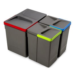 Emuca Kit de bacs de tri sélectif pour tiroirs de cuisine Recycle hauteur 266mm, 1x15litres, 2x7litres, Plastique gris antracite