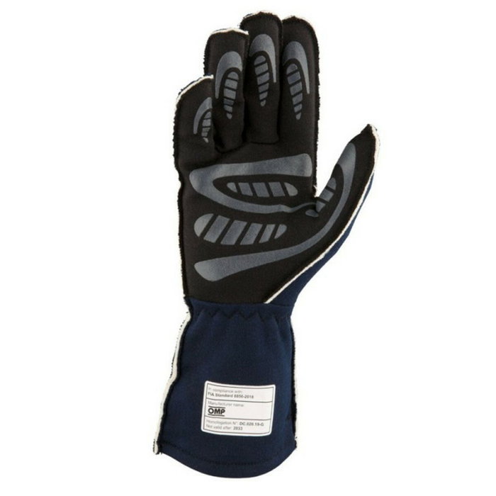 OMP Gants First FIA 8856-2018 MY2025 Bleu marine / Cyan Taille L