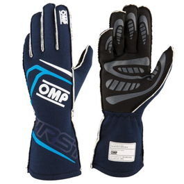 Omp Gants First Fia 8856-2018 My2025 Navy Bleu - Cyan Taille L OMPIB0-0776-B01-244-L, Gants Légers et Résistants, Paume en Silicone, Coupe Droite, Homologation FIA