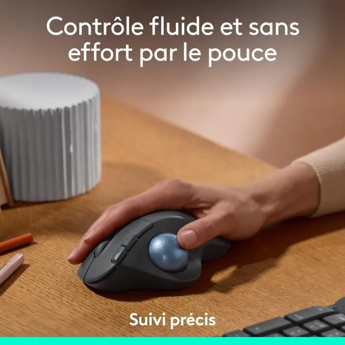 Logitech ERGO M575S Souris ergonomique sans fil vertical Graphite, précision optique, connexion USB