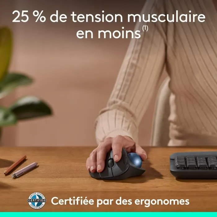 Logitech ERGO M575S Souris ergonomique sans fil vertical Graphite, précision optique, connexion USB