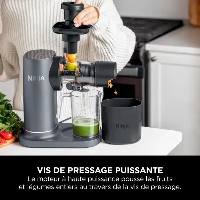 Ninja Extracteur de Juis JC151EU, 150 W, 0,887 L, Technologie d'Extraction à Froid, 2 Filtres Interchangeables, Système Anti-Goutte, Gris-Noir