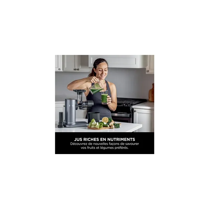 Ninja Extracteur de Juis JC151EU, 150 W, 0,887 L, Technologie d'Extraction à Froid, 2 Filtres Interchangeables, Système Anti-Goutte, Gris-Noir