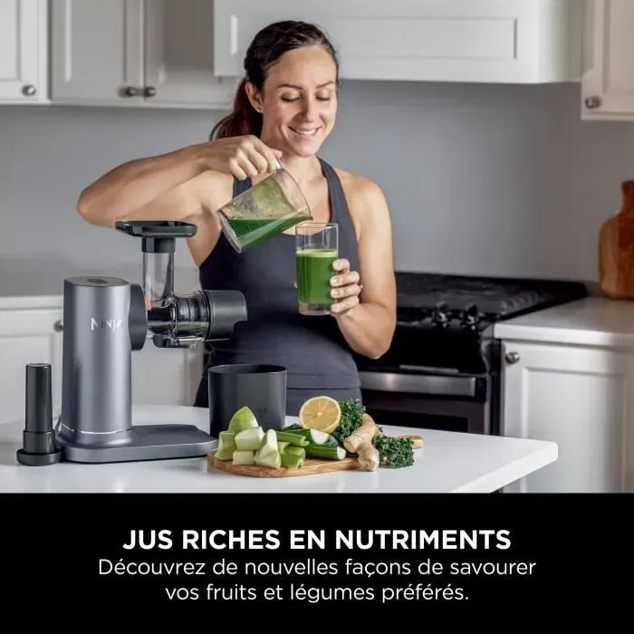 Ninja Extracteur de Juis JC151EU, 150 W, 0,887 L, Technologie d'Extraction à Froid, 2 Filtres Interchangeables, Système Anti-Goutte, Gris-Noir