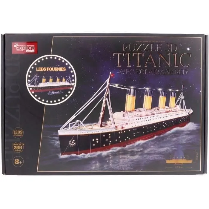 Explora Puzzle 3D Lumineux Bateau Titanic à Construire, 266 Pièces pour Enfants à Partir de 8 Ans, Cadeau Éducatif et Créatif