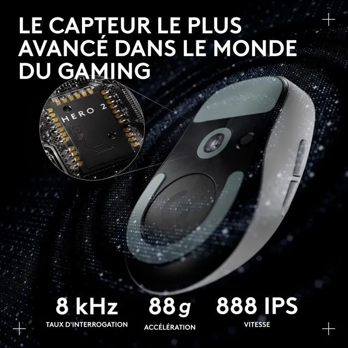 Logitech G Souris Gaming Sans Fil G Pro X Superlight 2 DEX, Capteur HERO 2, Ultra-légère, Confort Droitier, Technologie Lightspeed, Blanc