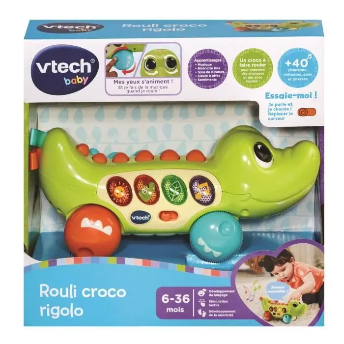 VTech Baby Rouli Croco Rigolo Jouet d'éveil musical et sensoriel avec boutons lumineux et textures pour bébé de 6 à 36 mois