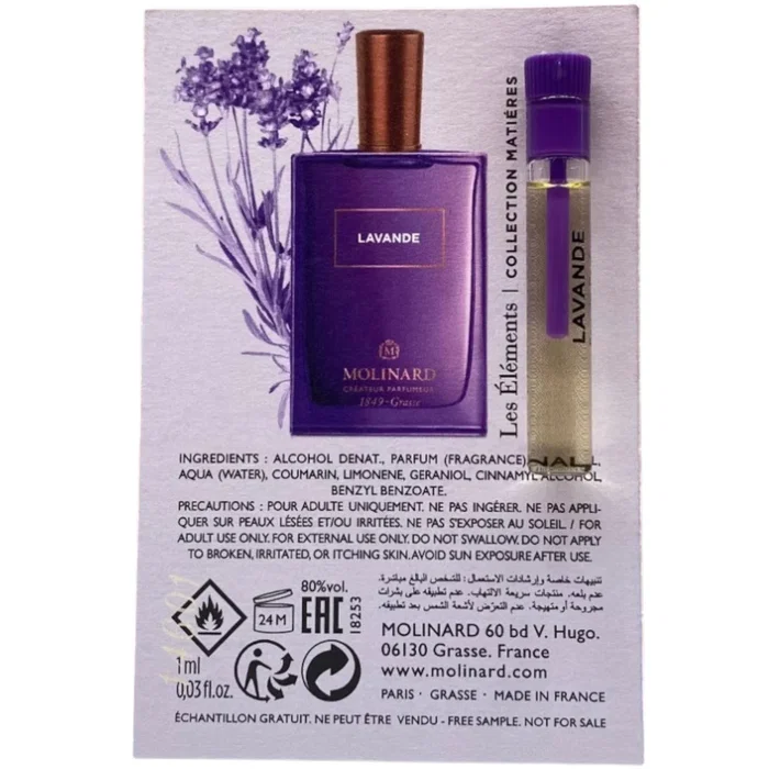 Molinard Les Elements - Lavande Eau de Parfum 1 ml Flacon Molinard Les Elements - Lavande Eau de Parfum 1 ml Flacon