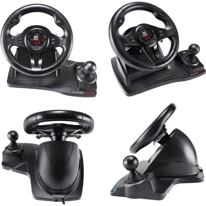 Subsonic GS550 Volant de course avec pédalier, levier de vitesses, vibration, compatible Xbox Series X/S, Xbox One, PS4, PC, 270°, fixation par ventouses