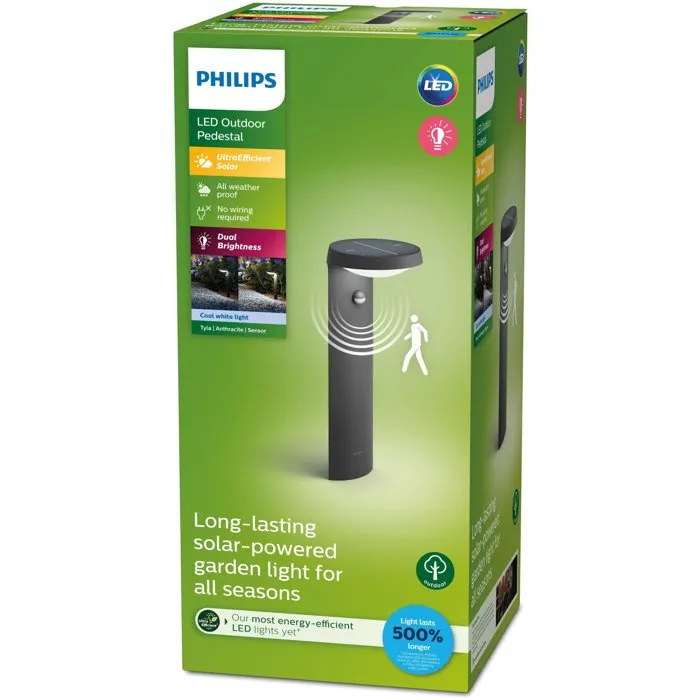 Philips Lampe sur pied Tyla IR Anthracite Détecteur de mouvement 1x1,2W 4000K LED Solaire Version UE