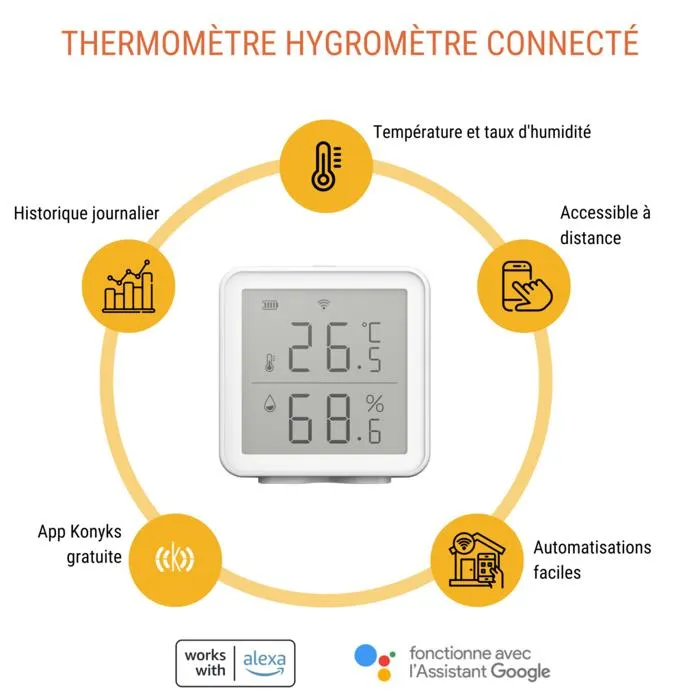 Konyks Pack eCosy + Termo - Contrôleur Wi-Fi pour radiateurs avec thermomètre hygrométrique - Gestion à distance et programmation du chauffage